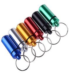 Unisex Portable Aluminium Alloy Mini Waterproof Pill Box Medicine Storage Keychain Keyring 6 Colors3545535