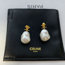 Brand Diamond Earrings Enamel Love Irregular Pearl Earrings Gold and Silver Bling Earrings Suitable for Women's Wedding Parties Love Jewellery Cute