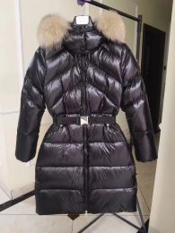 Coats Real Fox Fur Collar Long Down Women Coat Winter Thick Duck Down Puffer Jacket with Belt Parka Hood