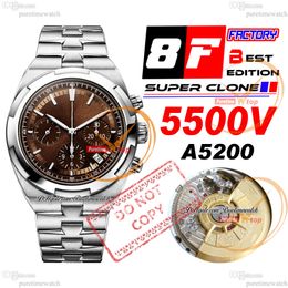 8F Overseas 5500V A5200 Automatic Chronograph Mens Watch 42.5mm Brown Dial Stick Stainless Steel Bracelet Super Edition Watches Puretimewatch Reloj Hombre