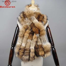 Scarves New winter knitted Rex rabbit fur scarf silver fox fur womens fashion warm and thick womens winter fur scarf neck warm womens Q240228