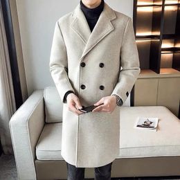 Luxury Business Long Slim Fit Men Trench Coat Winter Thick Warm Double Breasted Wool Coats Fashion Men Coats Streetwear 240219