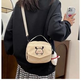 Evening Bags 2024 Fashion Women Corduroy Cartoon Bear Print Shoulder Student Tote Messenger Bag Satchel Travel Handbags
