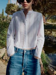 Women's Blouses Shirts For Women Button Up Cutwork Embroidery Shirt Fashion Clothes Long Sleeve Top Lace Trim White Ladies Casual Tops