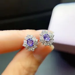 Stud Earrings Simple Style Natural And Real Tanzanite Earring 925 Sterling Silver Fine Jewellery