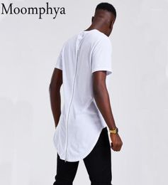 Men039s TShirts Moomphya Longline Curve Hem Men T Shirt Full Back Zip Streetwear Hip Hop Long Tail Tshirt Masculina Funny Shi4024193