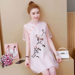 Women Summer Cheongsam Short Dress Retro Printed Qipao Elegant Lady Casual ALine Fashion Chinese National Clothes 240220