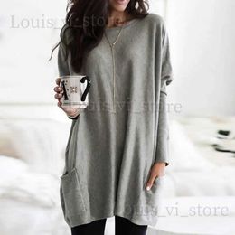 Women's T-Shirt Womens Long Sleeve Pocket Tunic Tops Blouse Ladies Casual Loose Jumper Pullover Plus Size Clothing For Female 2023 T240228
