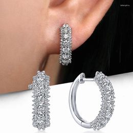 Stud Earrings Luxury Cubic Zirconia Hoop Temperament Women's Ear Accessories Silver Color Daily Wear Modern Fashion Jewelry