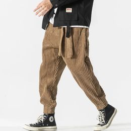 Winter Japanese Mens Waistband Corduroy Harem Pants Casual Jogging Sweatpants Hip-hop Street Male Large Size M-5XL 240228