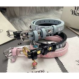 Designer Westwoods High Version Empress Dowager Saturn Belt Necklace Planet Leather Rope Pink Double Layer Letter Light Luxury Collar Chain Female