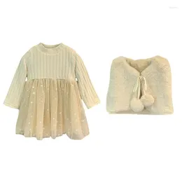 Clothing Sets Autumn And Winter Children's Dress Little Girl Fluffy Girls' Velvet Princess Vest Two Piece Set