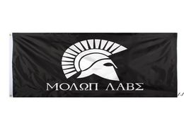 direct factory 3x5Fts 90cmx150cm hanging Black and white Greek Spartan Molon Labe Flag For Decoration AHE55746552560