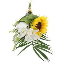 Decorative Flowers Artificial Flower Crochet Bouquet Bridal Sunflower Wedding Supplies Bride With Stem