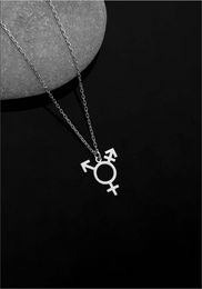 Transgender Symbol Pendant Necklace Male and Female Trans Gender Sign Stainless Steel Lgbt Queer Bisexual Lesbian Pride Gay Charm Chain Choker