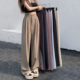 Women's Pants Xpqbb Korean Elastic High Waist Straight Women Autumn 2024 Casual Loose Suit Ladies Solid Simple Wide Leg Trousers