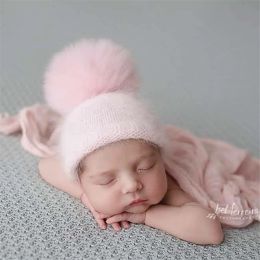 Sets Dvotinst Newborn Baby Photography Props Knitting Mink Handmade Furry Ball Hat Bonnet Fotografia Accessories Studio Photo Props