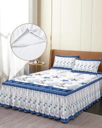 Bed Skirt Ocean Starfish Coral Vessel Shell Elastic Fitted Bedspread With Pillowcases Mattress Cover Bedding Set Sheet