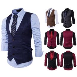 Mens Fashion Slim Singlebreasted Threebutton Solid Color Gentleman Suit Vest Elegant Formal Dresses for Men Steampunk 240228
