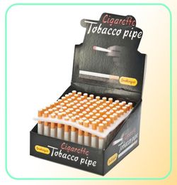 100pcsBox Cigarette Shape Smoking Pipes Metal Ceramic Bat Pipe One Hitter 78mm 55mm Mini Hand Tobacco Holder Tube Filter Snuff Sn7767658