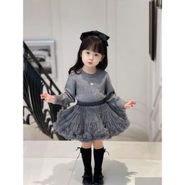 Clothing Sets Winter Kids Girls Sets Clothing Toddler Girl Sweater With Lace Tutu 2Pcs/Outfit Children Suits Clothes Drop Delivery Bab Dhivc