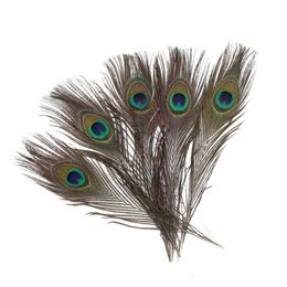 Feathers Wholesale 200Pcs Natural Peacock Feather 25-30Cm 10-12 Home Decoration Wedding Party Supplies Elegant Peacocks Tail Feathers Dhbxb