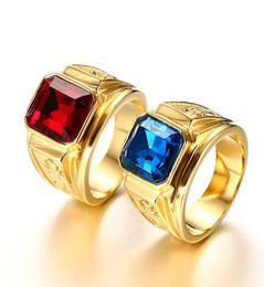 Sapphire ruby gemstones blue red zircon diamonds rings for men 18k gold tone stainless steel dragon jewelry bijoux fashion gift6056120