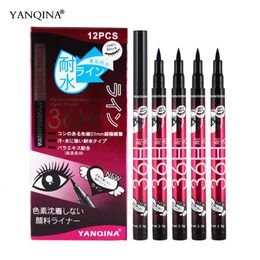 12 Pcsbox Waterproof Eyeliner Pen Eyes Makeup Black Liquid Eye Liner Pencil Make up Cosmetics Fastdry Eyeliners Stick Tool 240220