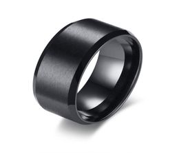 Custom Engraving 10mm Bevelled Edges Black Matt Finish Wedding Band Rings in Stainless Steel3008875