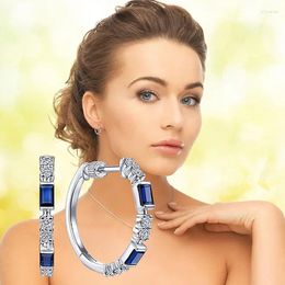 Hoop Earrings Delicate Small Round For Women Fashion Blue Crystal Zircon Elegant Lady Accessories Party Jewellery Birthday Gifts