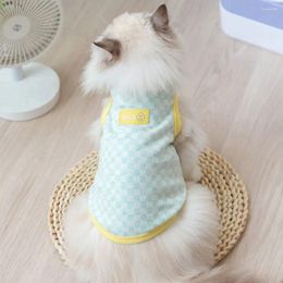 Cat Costumes Breathable Puppy Vest Pet Accessories Plaid Cotton Dog Hoodies Soft Sleeveless Shirt For Spring And Summer