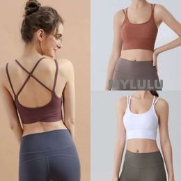 Yoga LL Sports Bra Strap Cross Women's Chest Fitness Bra Push Up Seamless Gym Vest Open Navel Top Running Fitness Shirt