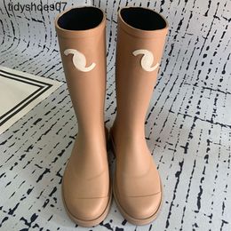 Same Style chanelesWind Long Barrel Rain Boots for Womens New Korean Edition Middle Ancient High Barrel Knight Boots