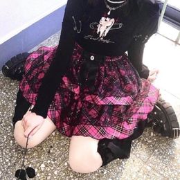 Skirts Gothic Striped Print Y2K Cake Mini Skirt Harajuku Japanese Lace Punk Ball Gown Kawaii School Casual Party Skater