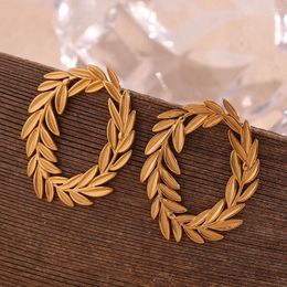Hoop Earrings Waterproof O-shaped Ring-shaped Leaf Simple 316L Stainless Steel Women's 18K Gold Plated Jewellery