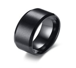 Custom Engraving 10mm Bevelled Edges Black Matt Finish Wedding Band Rings in Stainless Steel1012652