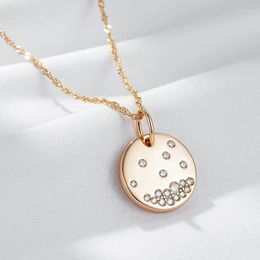 Pendant Necklaces Wbmqda Fashion Round Glossy 585 Rose Gold Color With White Natural Zircon Necklace For Women 2024 Trendy Neck Chain