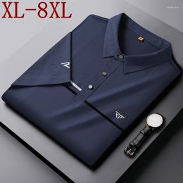 Men's Polos 8XL 7XL 6XL 2024 Summer Ice Silk Breathable Shirts For Men Clothing High End Luxury Mens Polo Shirt Casual Loose Homme