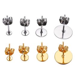 20100pcslot Gold Stainless Steel Blank Post Earring Studs Base Pins With Earrings Plug Findings Ear Back For DIY Jewellery Making3198444