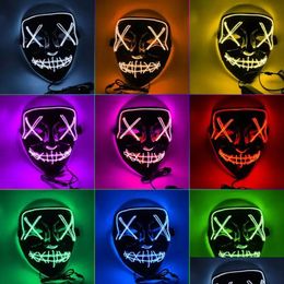 Party Masks Halloween Horror Masks Led Glowing Mask V Purge Election Costume Dj Party Light Up Glow In Dark 10 Colours Jn07 Drop Delive Dhrcy