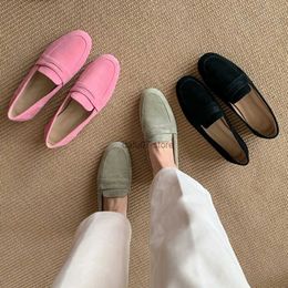 Dress Shoes Kid-Suede Loafers Women Slip-On Flats Cowhide Ladies Mules Genuine Leather Daily Driving Flats Women Basic Moccasins Big Size 44H24228