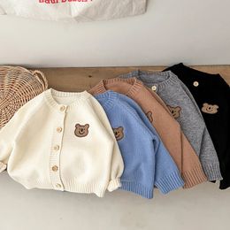 Cute Bear Autumn Baby Knitted Coats KoreanChildrens Cardigan Jacket Long Sleeved Top Sweater Outdoor Wear 240220