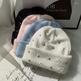 Berets Warm Water Diamond Hair Knitted Hat For Women's Winter Thickened Street Outdoor Japanese Korean Versatile