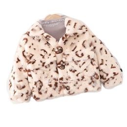 Winter Boys Girls faux fur coat kids leopard lapel long sleeve outwear children printed plush thicken warm clothes A80587800202