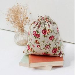 Rose Linen Gift Bags 8x10cm 9x12cm 10x15cm pack of 50 Birthday Party Wedding Makeup Jewelry Drawstring Pouch276i