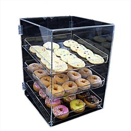 three layerstransparent acrylic cupcake display box for shop with door