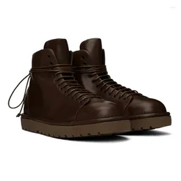 Boots Brown Lace-Up Genuine Leather Ankle Vintage Round Toe High Quality Handmade Men Shoes Luxury Snow