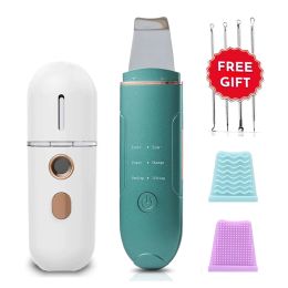 Bottles Ultrasonic Skin Scrubber Peeling Shovel+nano Face Steamer Sprayer Humidifier Acne Pore Cleaner Exfoliating Spatula Lift Massager