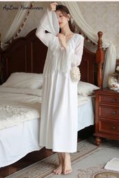 Women's Sleepwear AyLosi Vintage Silk Stain Pyjamas For Women Sleepdress Sexy Ruffles Mid-length Long Sleeve V-neck Elegant Loungewear