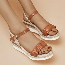 Sandals Women's Ankle Strap Platform Casual Espadrilles Wedge Shoes For Women Summer 2024 Fashion Weave Non-Slip Sandalia